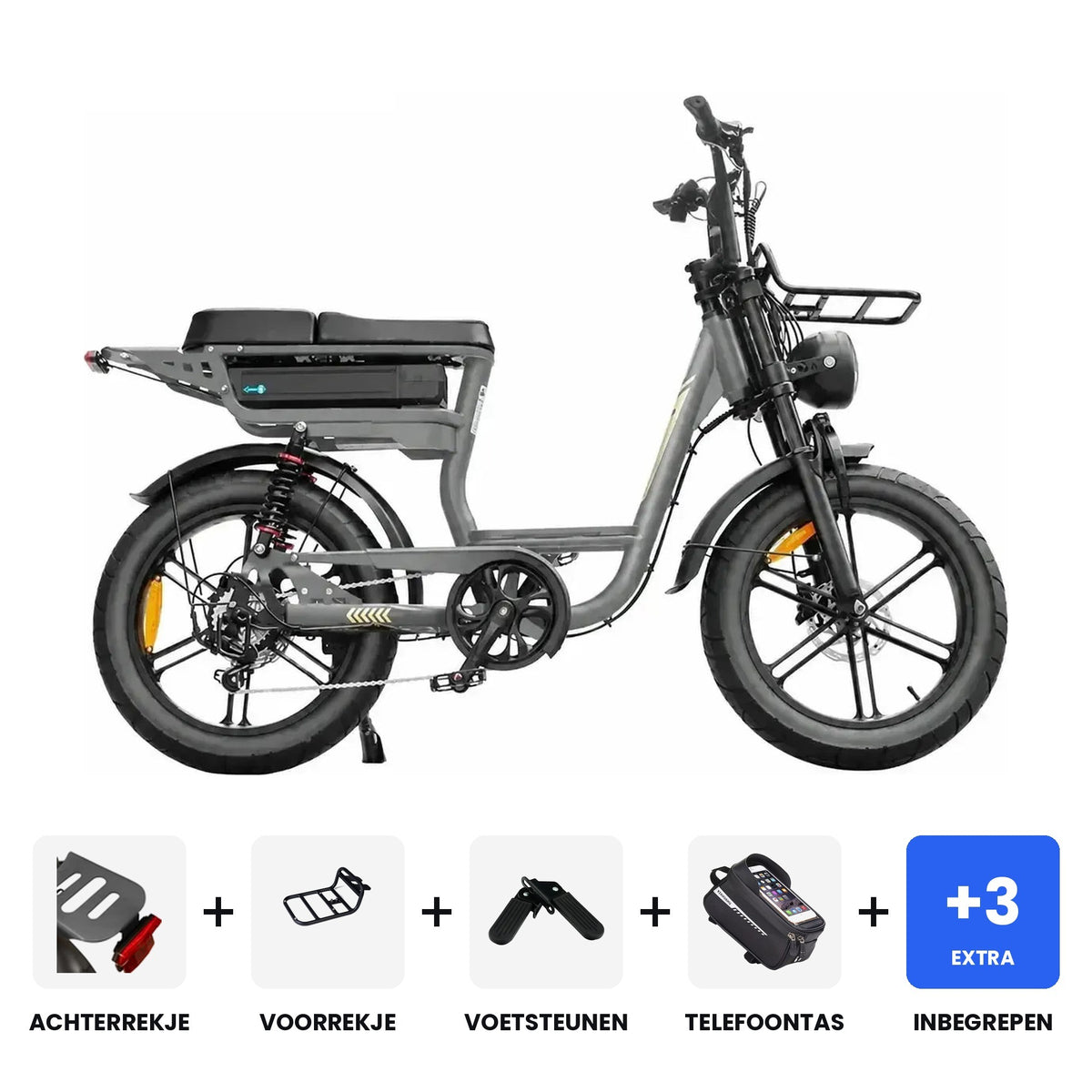 V20 Comfort Special Edition Grijs fatbike - inclusief accessoires en 3 jaar garantie