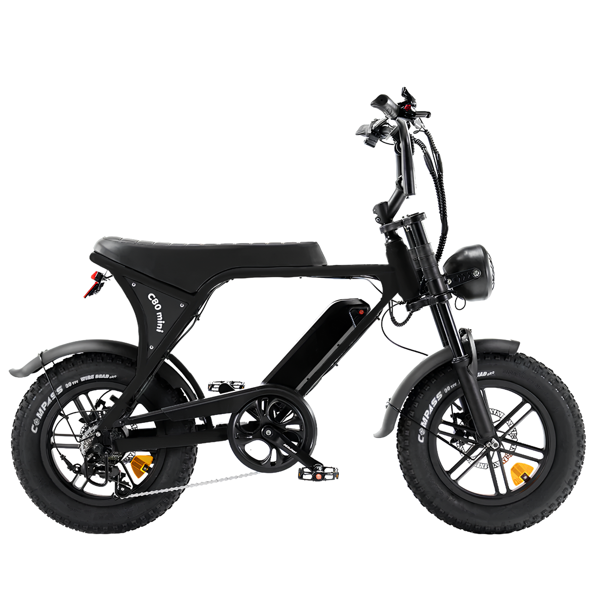 OUXI C80 Mini Zwart fatbike - zijaanzicht