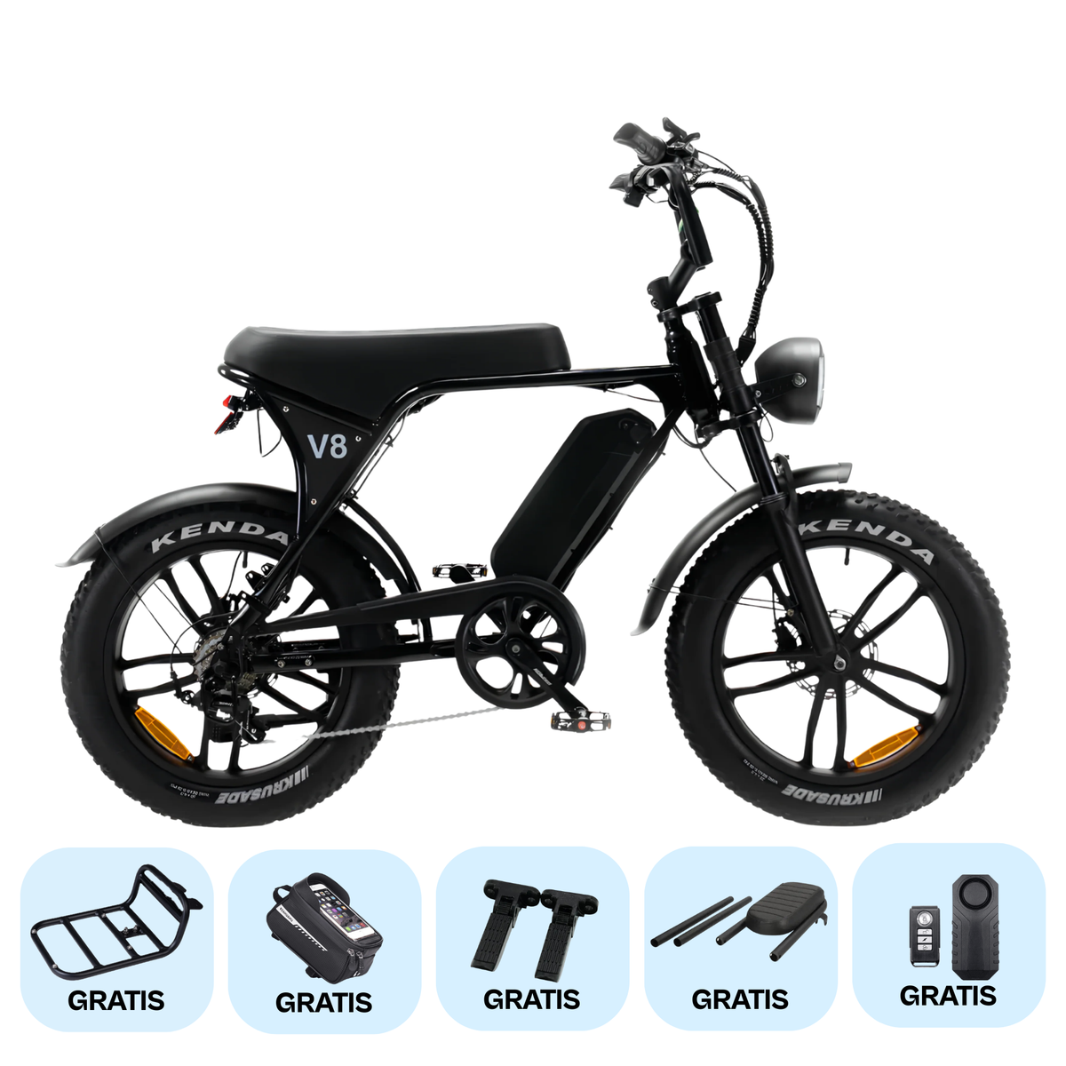 OUXI V8 Special Edition Zwart fatbike met accessoires - zijaanzicht